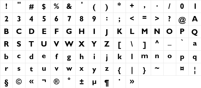 AZGillSansC Bold Character Map