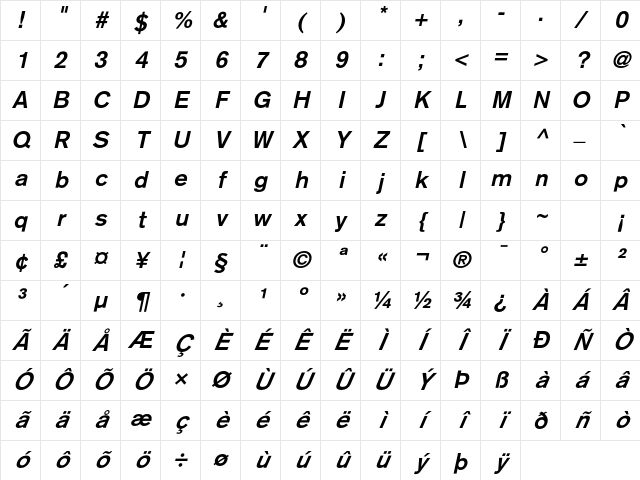 AkzidenzGrotesk BoldItalic Character Map AkzidenzGrotesk BoldItalic Character Map