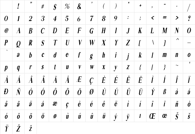 EXTRA Serif Italic Character Map
