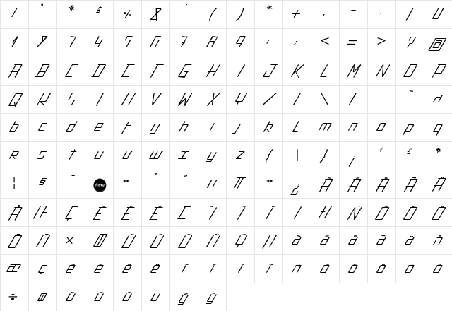 Action Protocol Italic Character Map