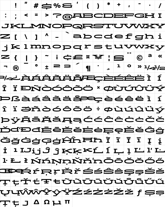 ADEROS TRIAL Bold Character Map ADEROS TRIAL Bold Character Map