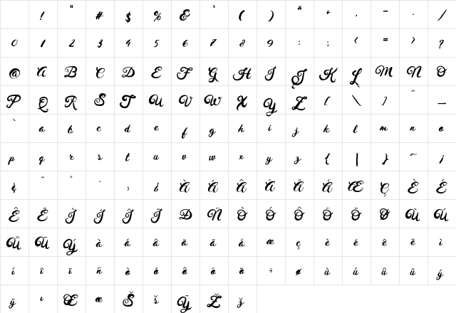 Husty Brush Regular Character Map Husty Brush Regular Character Map