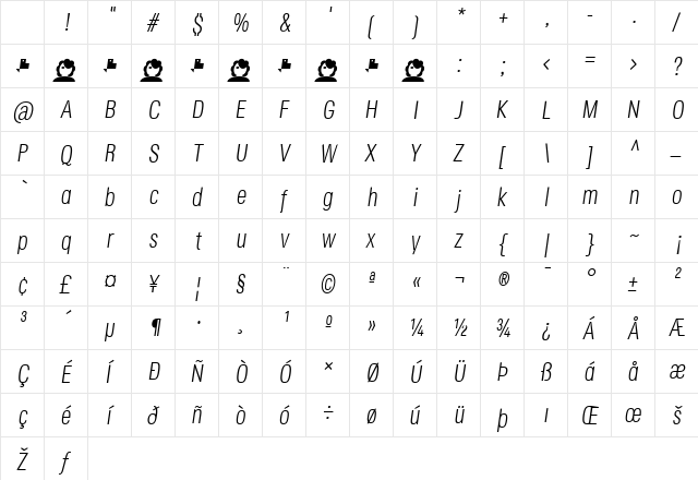 Jane Roe Light Italic Character Map