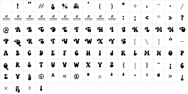 Yonky Display DEMO Regular Character Map Yonky Display DEMO Regular Character Map