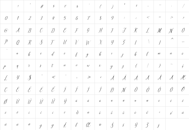 brillyo Slant Character Map