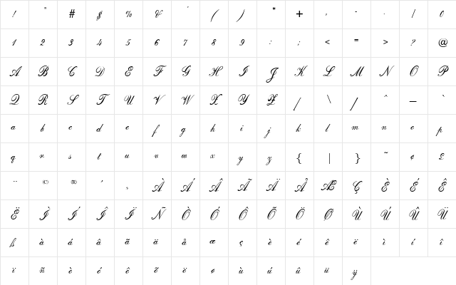 OPTI Original Script Character Map