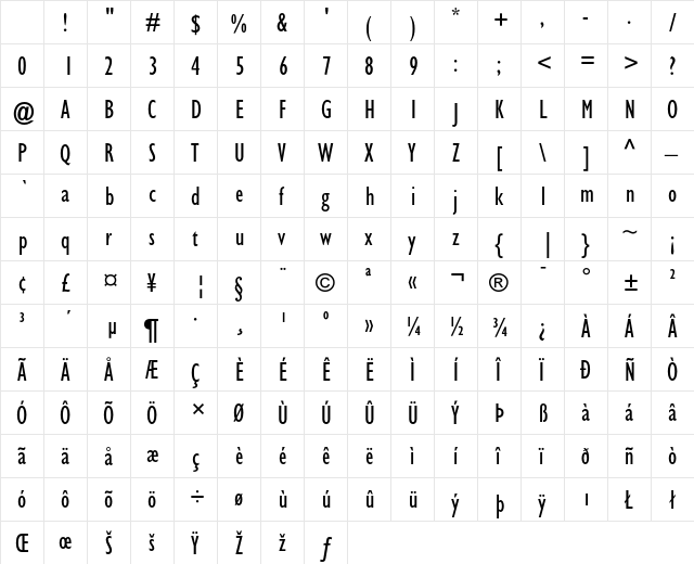 Gill Sans Condensed Character Map