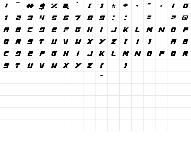 STAR7 Regular Character Map STAR7 Regular Character Map