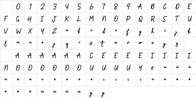 Zallia Free Regular Character Map