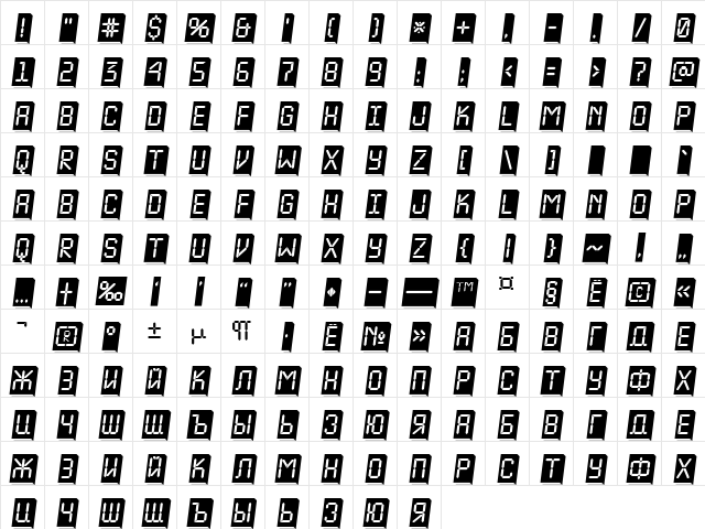 a_LCDNova3DPlObl Regular Character Map