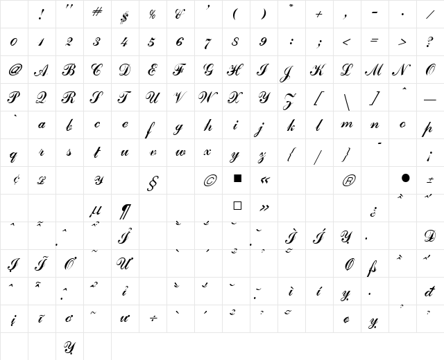 VNI-Commerce Bold-Italic Character Map