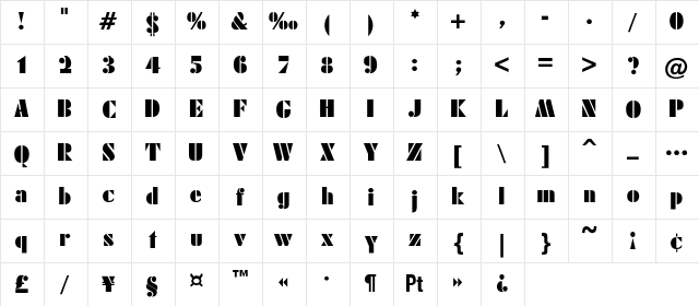 Jensen Bold Regular Character Map Jensen Bold Regular Character Map