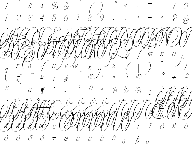 Ecalyars Italic Character Map