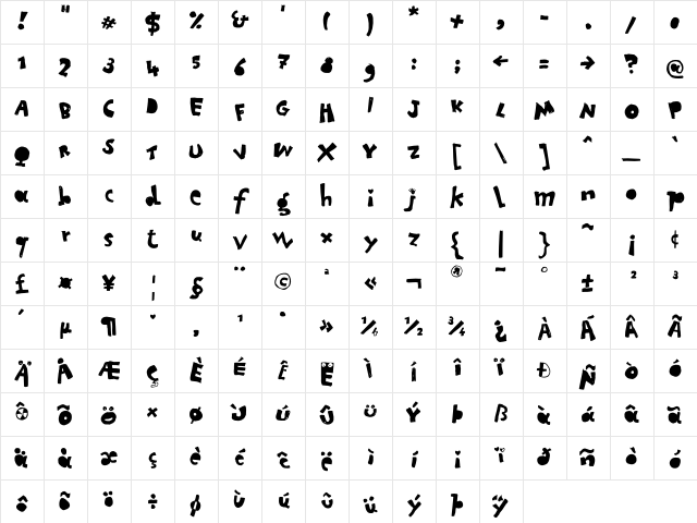 Letterine EsagerateBlack Character Map