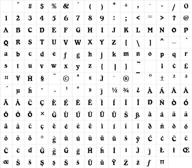 KabarettD Eo Regular Character Map KabarettD Eo Regular Character Map