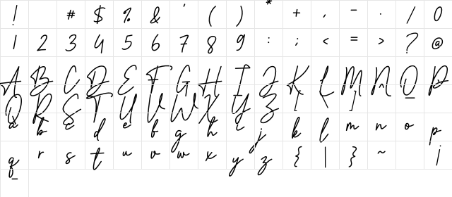 Bitter Signature DEMO! DEMO! Regular Character Map