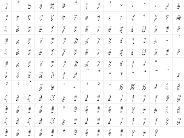 Eva Fangoria 3D Italic Italic Character Map