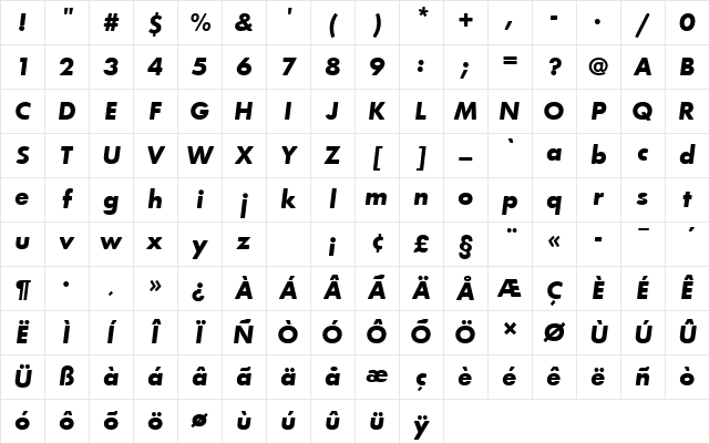 FuturaTBolOblRo1 Regular Character Map FuturaTBolOblRo1 Regular Character Map