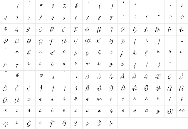 Staples Calligraphy Regular Character Map