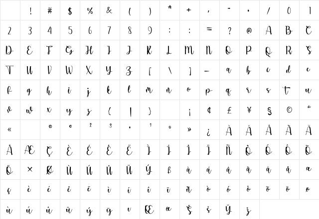 Flora Regular Character Map Flora Regular Character Map