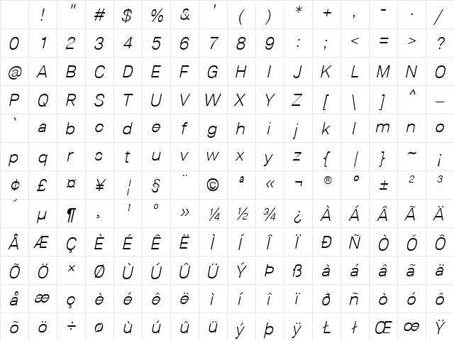 Lunchtype23 Light Italic Character Map Lunchtype23 Light Italic Character Map