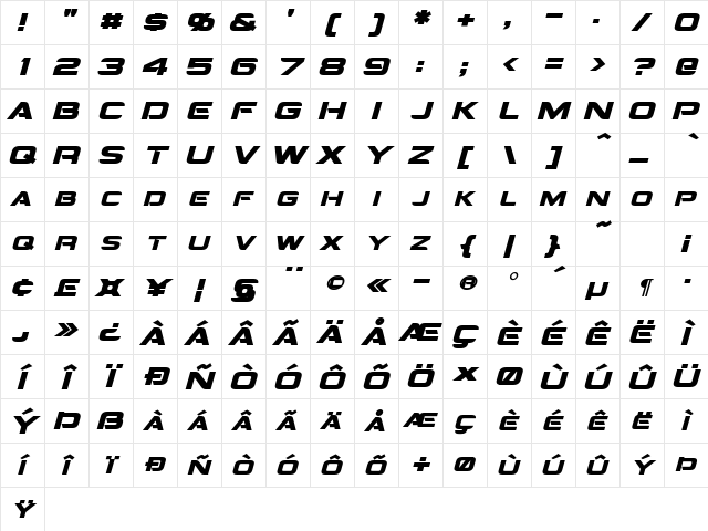 Montalban Bold Italic Character Map Montalban Bold Italic Character Map