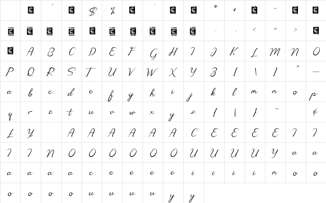 Amella Regular Character Map