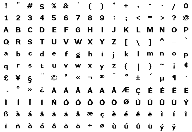 DynaGrotesk RXE Bold Character Map DynaGrotesk RXE Bold Character Map