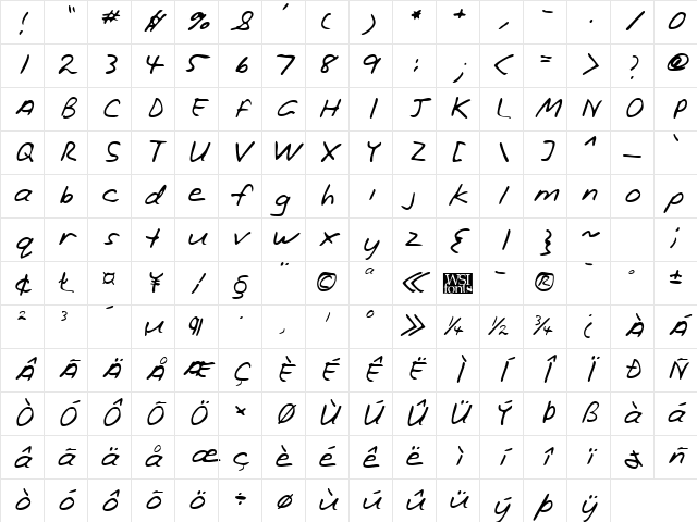 OrsonsHand Regular Character Map