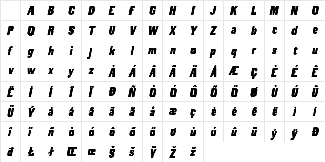 MREYBOLL MREYBOLL Sans Slant Regular Character Map