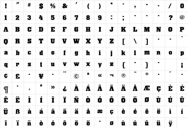 SuperbaBold Roman Character Map SuperbaBold Roman Character Map