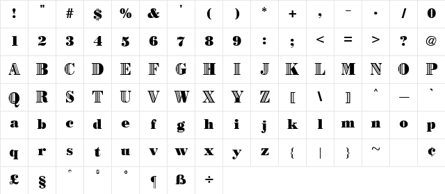 Orwell Regular Character Map