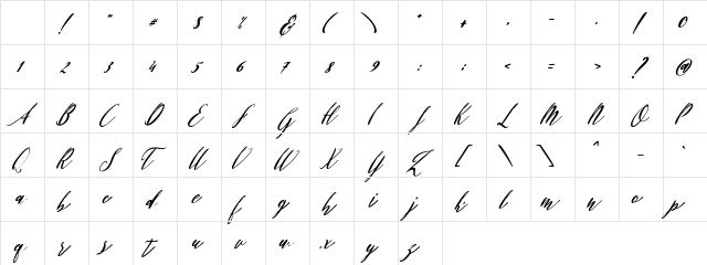 Patricia Script Regular Character Map Patricia Script Regular Character Map