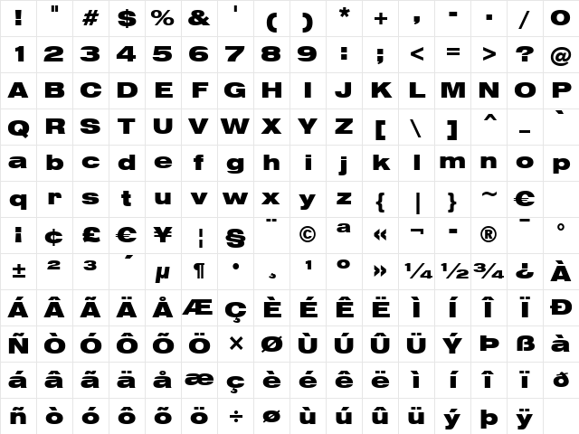 Swis721 BlkEx BT Black Character Map