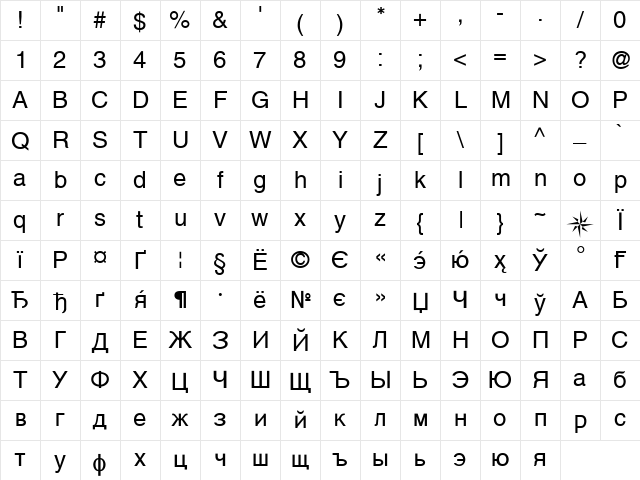 CyrillicHelvet Medium Character Map