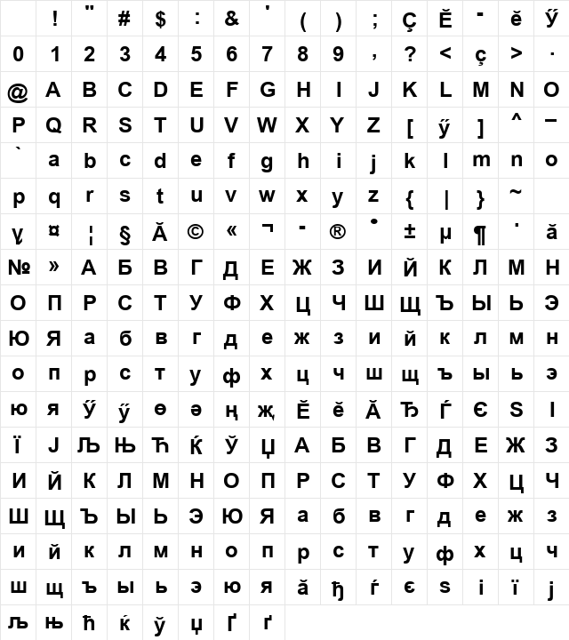 Arial Cyr Chuv CNP Bold Character Map
