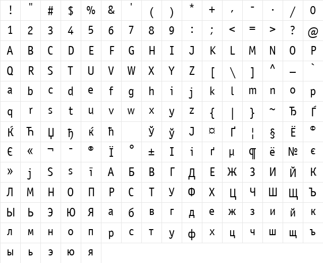 OfficinaSansCTT Regular Character Map