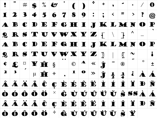 Goudy Stout Eo Regular Character Map