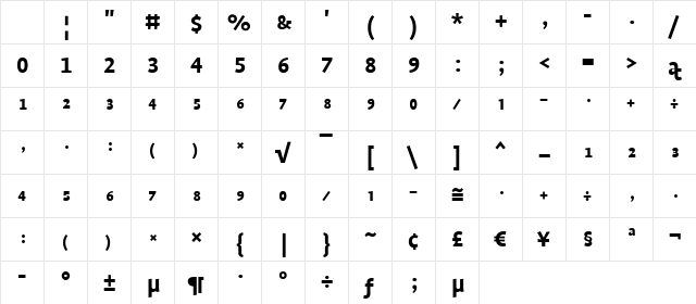 Profile Bold Character Map
