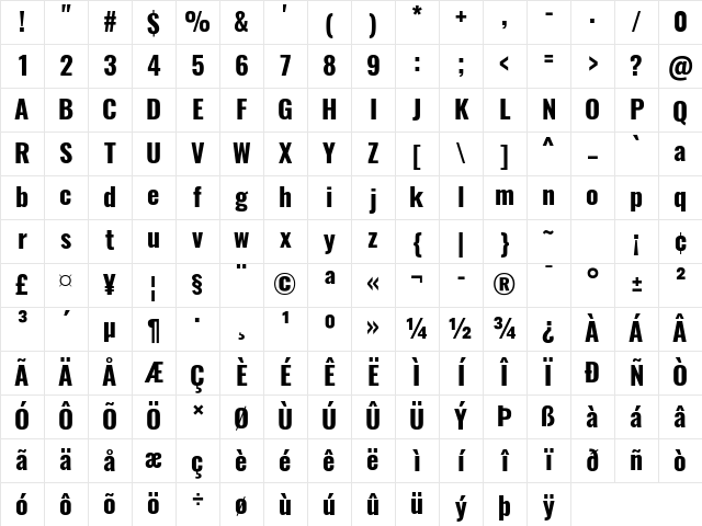 Oswald Bold Character Map