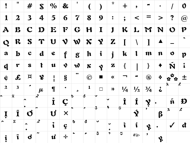VNI-Freeform Bold Character Map