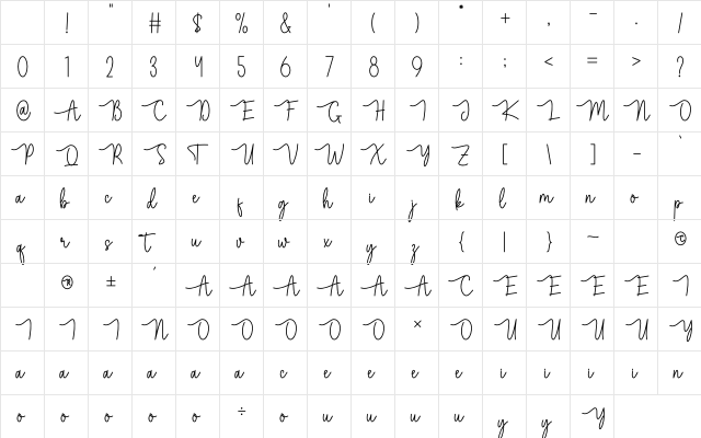 Breakfast Regular Character Map Breakfast Regular Character Map