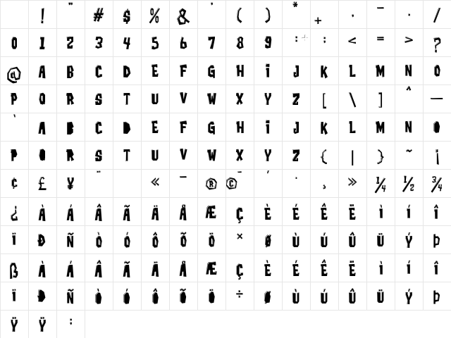 Rockidz Demo Regular Character Map
