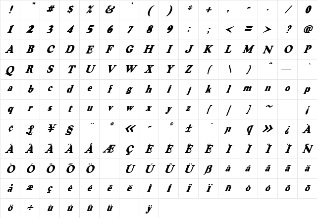 OswaldGrey Italic Character Map
