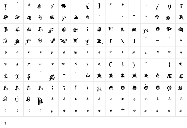 DeathMix Regular Character Map DeathMix Regular Character Map