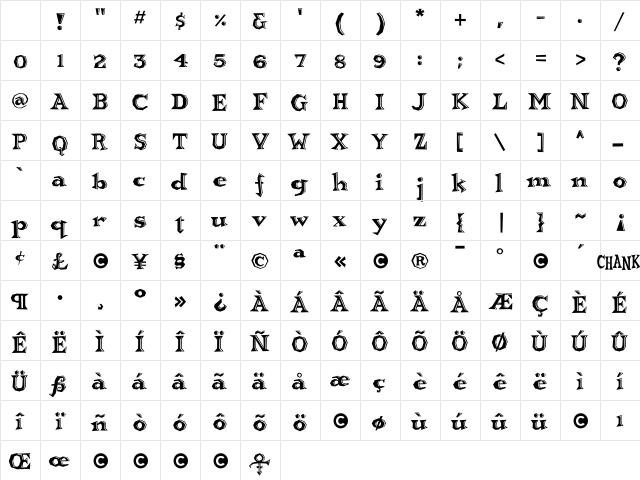 Brainhead Regular Character Map