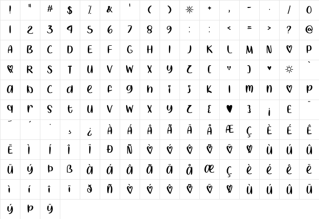 I Heart Summer Regular Character Map