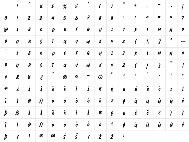 Crushky Brush Regular Character Map Crushky Brush Regular Character Map