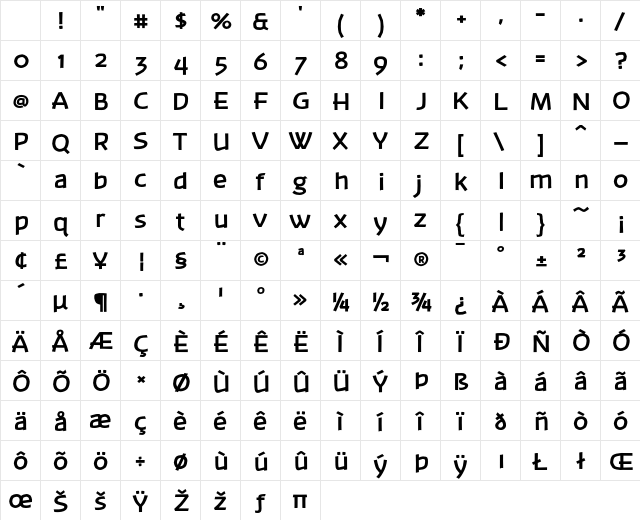Banksia Bold Character Map Banksia Bold Character Map