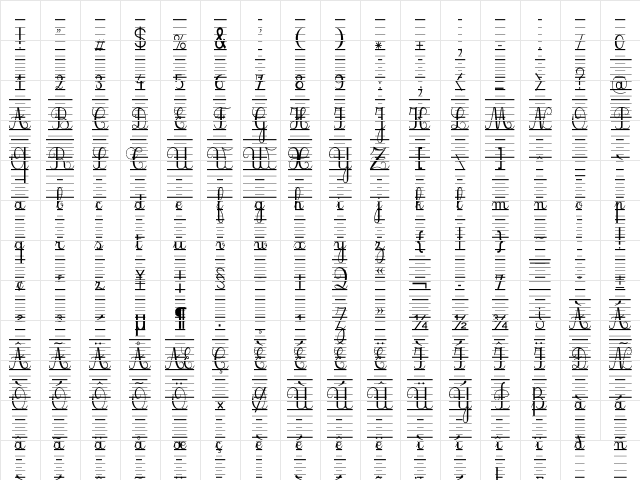 SeyesNDE Regular Character Map SeyesNDE Regular Character Map